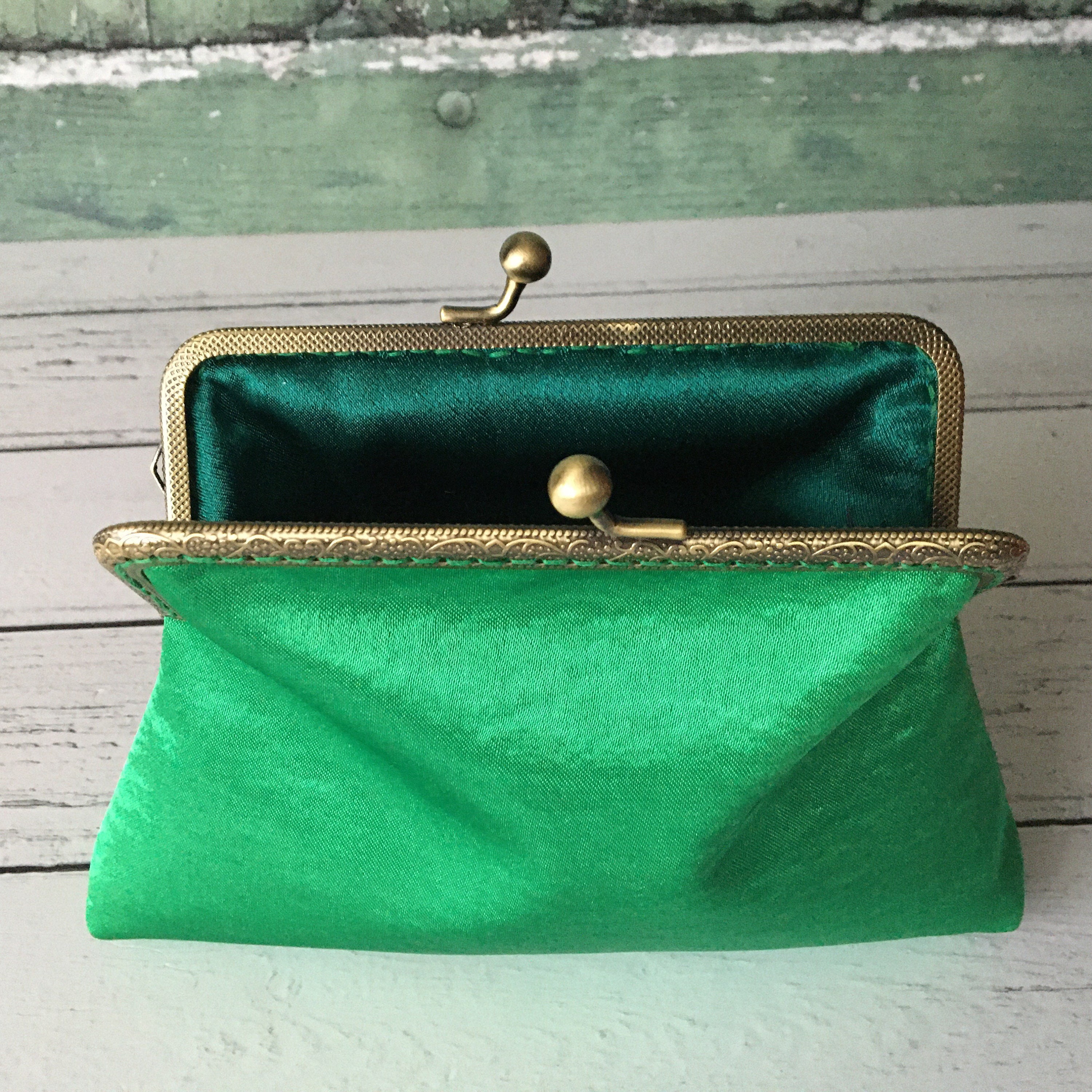 Bright green top clutch bag