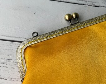 Yellow Satin 8 Inch Clasp Vintage Style Frame Clutch Bag - Etsy