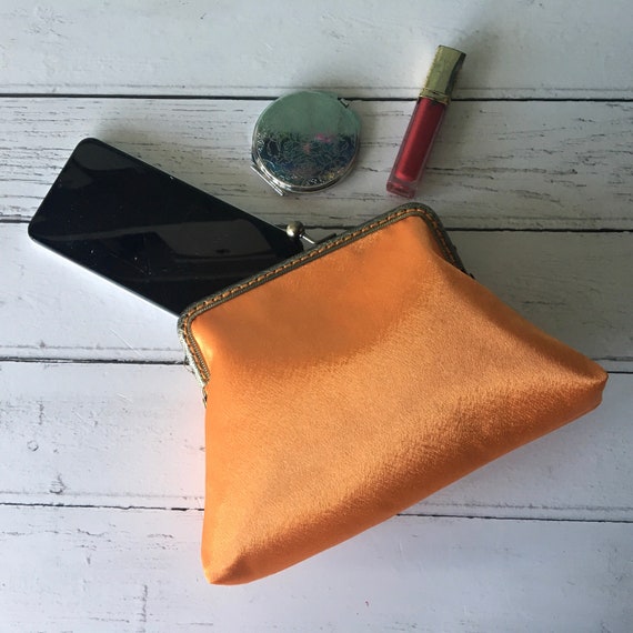 Tangerine Orange Satin 5.5 inch Sew in Clasp Purse Frame Clutch Bag