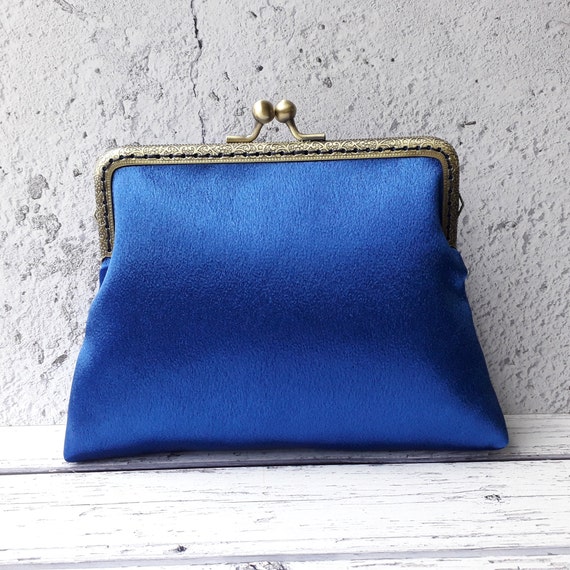 royal blue satin clutch bag