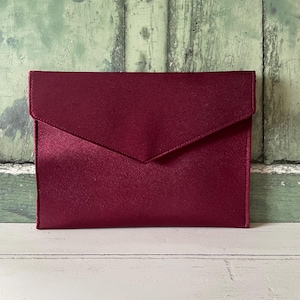 Wein Rot Satin Slim Fold Over Umschlag Clutch Tasche