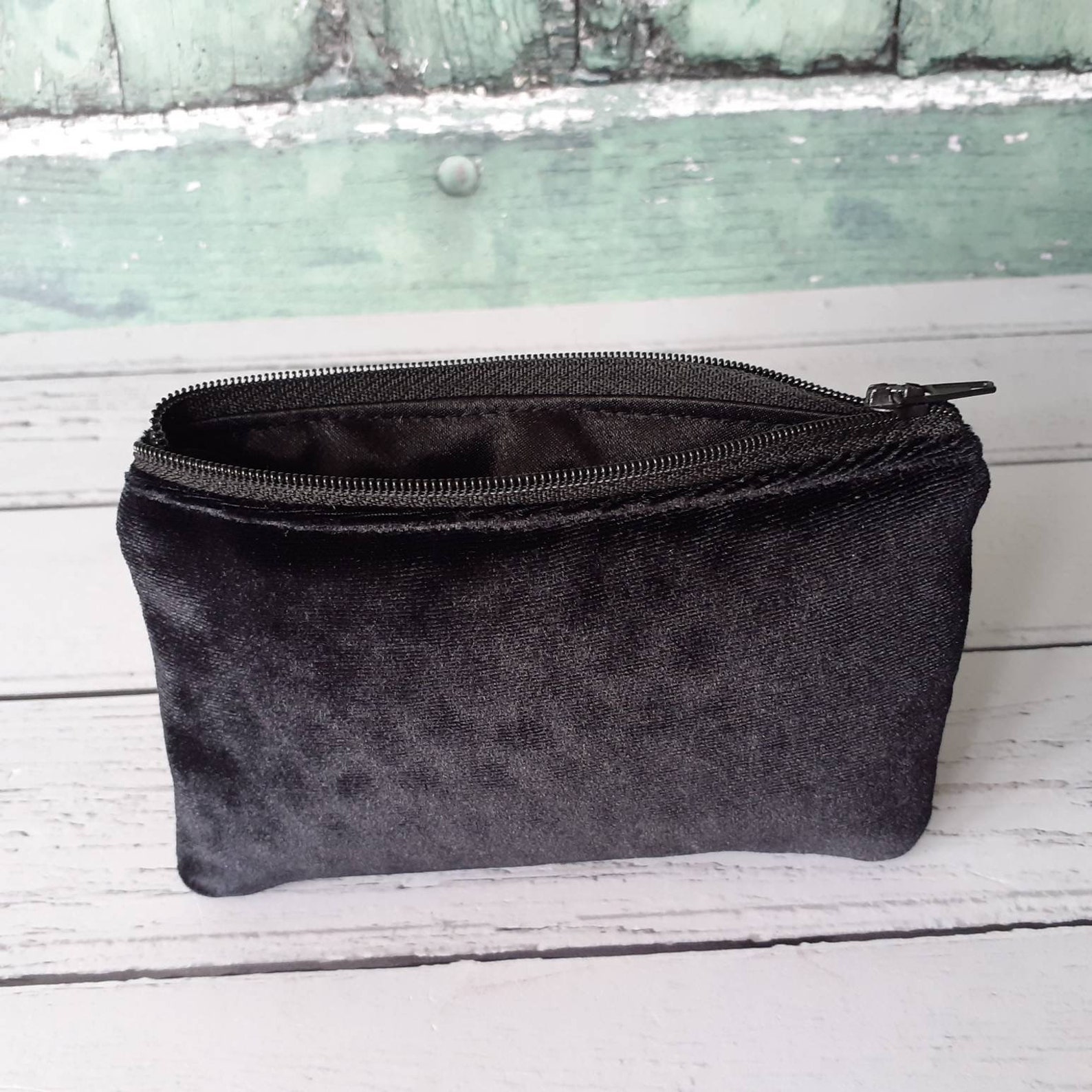 Black Velvet Zip Coin Purse Pouch Etsy