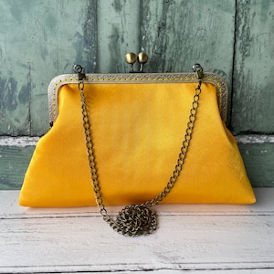 Yellow Satin 8 Inch Clasp Vintage Style Frame Clutch Bag