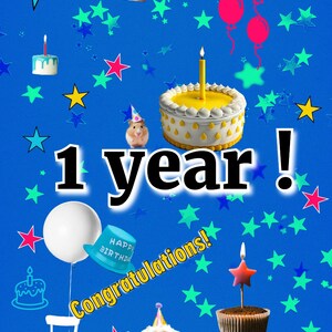 Cartão de felicitações para download de 1 ano de aniversário/recuperação de aniversário 5x7