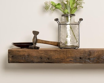 Reclaimed Wood Floating Fireplace Mantel Shelf, Rustic 3x7 Solid Wood with Hardware Included. Custom Sizes Available