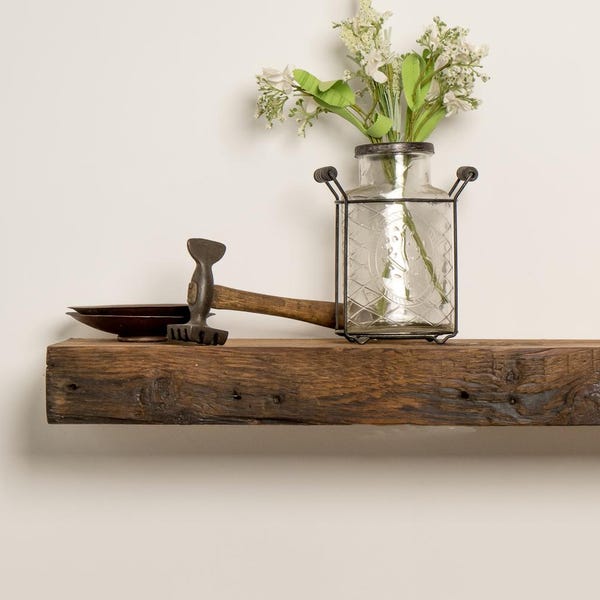 Reclaimed Wood Floating Mantel Shelf: Rustic Farmhouse Style (3" Thick x 7" Deep)
