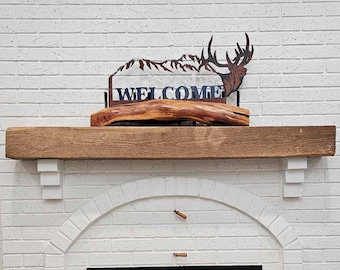 Reclaimed Wood Fireplace Mantel Shelf: Handcrafted Barn Beam with Steel Hardware - 6" Thick Face