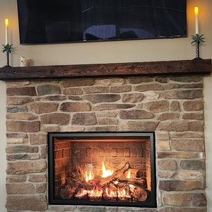 Reclaimed Wood Floating Fireplace Mantel Shelf: Rustic Solid Wood, Mounting Hardware Included (4&quot; Thick x 8&quot; Deep)