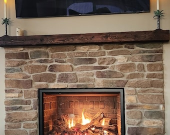 Reclaimed Wood Floating Fireplace Mantel Shelf: Mounting Hardware Included (4" Thick x 8" Deep)