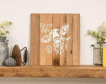 Farm Life Wall Art, Reclaimed Wood Wall Decor, Cow Wall Art, Farm Life Sign, Rustic Barnwood Wall Decor, Eco Friendly Decor