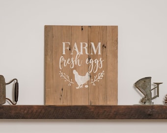 Farm Fresh Eggs Sign, Farmhouse Sign, Reclaimed Wood Wall Decor, Handcrafted Barn Wood Wall Sign, Eco Friendly Decor, Hand-stenciled Art