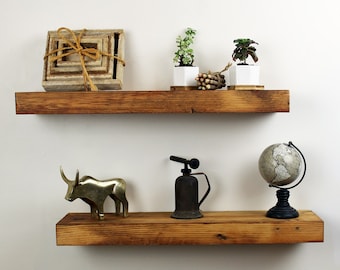 Reclaimed Barnwood Floating Shelves - Rustic Wall Decor, Set of 2