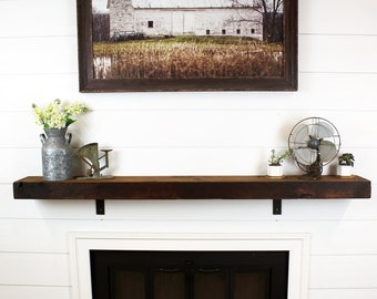 Fireplace Mantel Shelf, Skip-Planed Shelf For Fireplace, Reclaimed Wood Floating Shelf 3" x 7",  Handmade Rustic Shelf