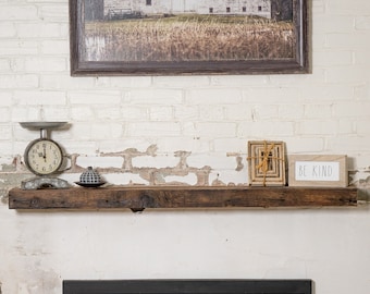 Reclaimed Wood Fireplace Mantel: Rustic Barnwood Floating Shelf (3" Thick x 8" Deep)