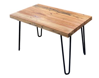 Reclaimed Barnwood Coffee Table: Rustic Farmhouse Table with Hairpin Legs (30 x 18 Inches)