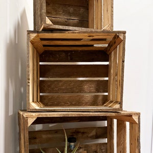 Rustic Wooden Crates, Set of 3 Reclaimed Wood Storage Crates, Stackable Crates For Storage, Farmhouse Wood Crates, Decorative Crates