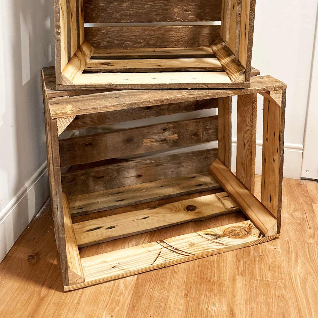 Large Wooden Crate Reclaimed Barn Wood Storage Box 20x15x12.5 Inches