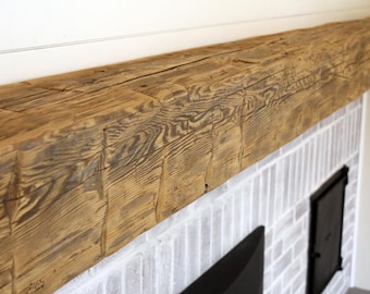 Hand Hewn Reclaimed Barnwood Fireplace Mantel: Rustic Beam with Steel Hardware