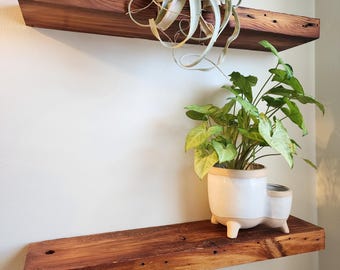 Reclaimed Wood Floating Wall Shelves | Solid Wood Shelf with Easy To Install Hardware |  Rustic 6 Inch Depth Shelving, Perfect for Kitchen