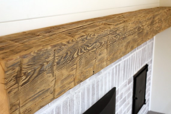 Reclaimed Wood Fireplace Mantel: Hand Hewn Barn Beam, Rustic Floating Shelf
