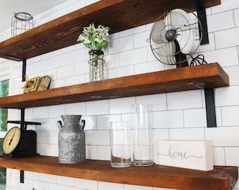 Reclaimed Wood Shelves: Rustic Farmhouse Shelving with Brackets