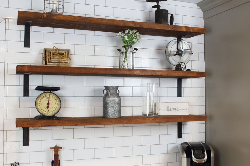 Reclaimed Wood Wall Shelves, Handcrafted Rustic Barnwood Shelf, Rustic Shelves With Mounting Hardware, Wood Shelving, 2x8 image 1