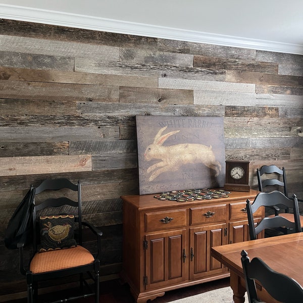 Weathered Grey Barnwood Paneling, Reclaimed Wood Accent Wall Planks, Authentic Farmhouse Wood Slats for Walls and Ceilings