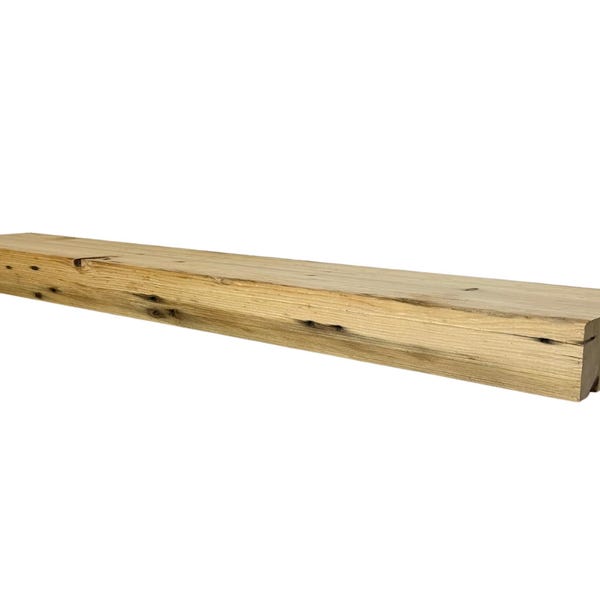 Reclaimed Barn Wood Fireplace Mantel: Rustic Planed Floating Shelf With Hardware (4" Thick x 8" Deep)