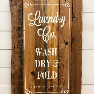 Wooden Laundry Sign, Reclaimed Wood Wall Decor, Farmhouse Wall Art, Hand-stenciled Wall Hanging For Laundry Room