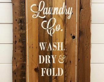 Wooden Laundry Sign, Reclaimed Wood Wall Decor, Farmhouse Wall Art, Hand-stenciled Wall Hanging For Laundry Room