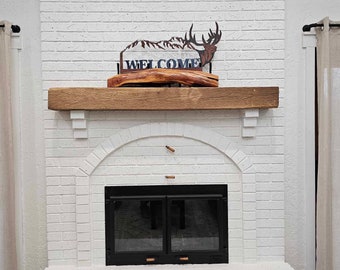 Floating Fireplace Mantel, Authentic Reclaimed Wood Shelf, Handcrafted 6x6 Wooden Beam With Pre-Installed Heavy Duty Steel Hardware