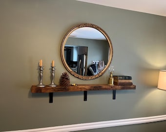 Reclaimed Barnwood Shelf: Rustic Wall Decor with Brackets (2" Thick x 6" Deep)