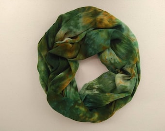 Hand Dyed Rayon Scarf - Hand Dyed Infinity Scarf - Green Rayon Scarf