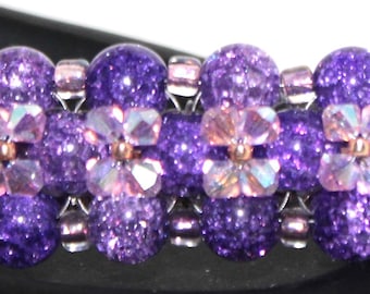 Hair Barrette (Single), Purple glass bead w/ Pink Bicone beads