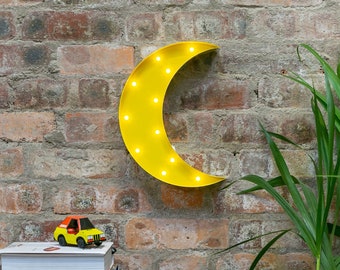 YELLOW MOON - Metal Marquee Light - LED - Battery Operated - Night Light, Bedroom Decor, New Baby Gifts, Birthday Gifts