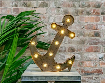 RUSTY ANCHOR (Large) - Metal Marquee Light - LED | Battery Operated - Perfect Night Light, Nautical Sign, Home Decor, Birthday Gift