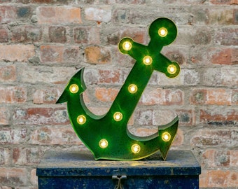 GREEN RUSTY ANCHOR (Large) - Metal Marquee Light | Battery Operated - Perfect Night Light, Nautical Sign, Home Decor, Birthday Gift