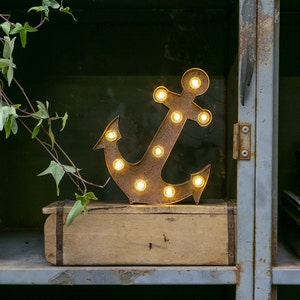 RUSTY ANCHOR Small Metal Marquee Light LED Battery Operated Perfect Night Light, Nautical Sign, Home Decor, Birthday Gift image 1