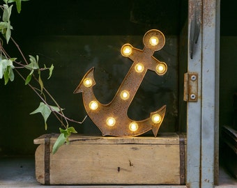 RUSTY ANCHOR (Small) - Metal Marquee Light - LED | Battery Operated - Perfect Night Light, Nautical Sign, Home Decor, Birthday Gift