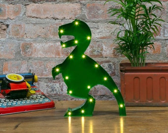 GREEN DINOSAUR T-Rex - Luz nocturna de metal - LED - Funciona con baterías - Decoración de guardería, regalos para bebés nuevos, regalos de cumpleaños, para niños