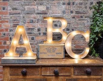 XL Rustic Barn Style Giant Wooden LED Light up Letter Lights - A-Z, #, & - Battery Operated/Home Décor/Gift/Wedding Décor/Photo Props