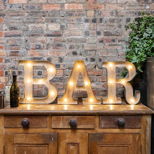 BAR - X-L Rustic Barn Style Giant Wooden LED Light up Letter Lights x 3 - BAR - Battery Operated/Home Décor/Gift/Wedding Décor/Photo Props