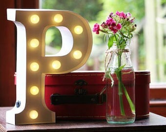 LETTER P - Metal Carnival Style Marquee Light, LED Light Up Letter - Battery Operated | Various Colours - Perfect Night Light | Gift Idea