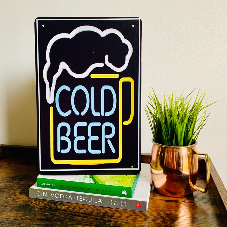 COLD BEER Neon Effect Metal Sign Decorative Tin Plaque for Pub, Bar, Kitchen, Restaurant, Events // Birthday Gift, Housewarming Gift image 2