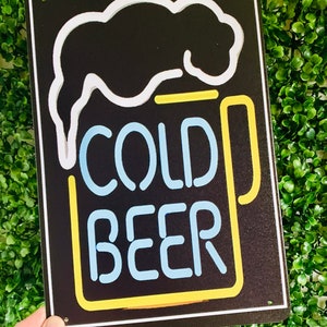 COLD BEER Neon Effect Metal Sign Decorative Tin Plaque for Pub, Bar, Kitchen, Restaurant, Events // Birthday Gift, Housewarming Gift image 3