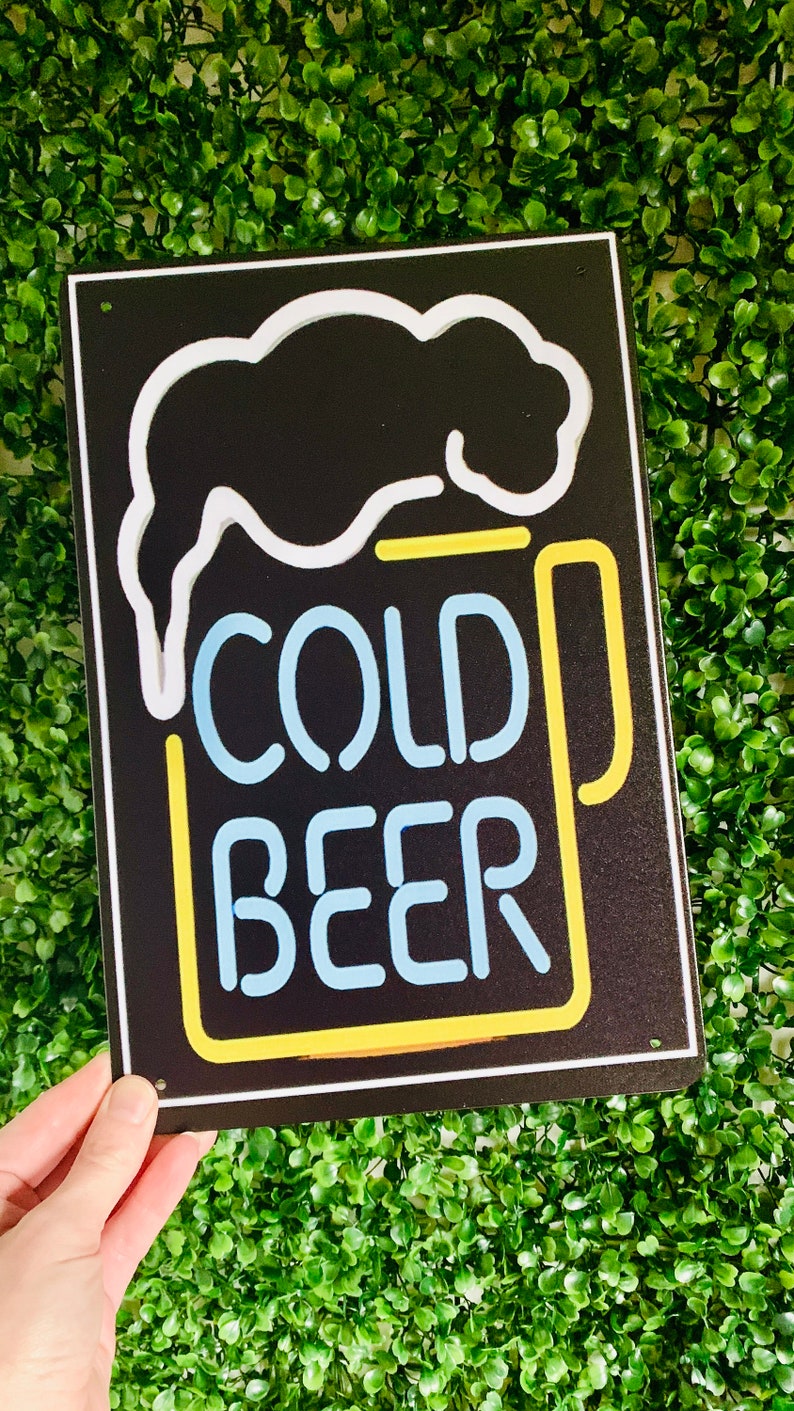 COLD BEER Neon Effect Metal Sign Decorative Tin Plaque for Pub, Bar, Kitchen, Restaurant, Events // Birthday Gift, Housewarming Gift image 3