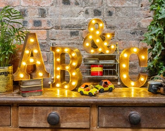 RUSTY Letter Lights, METAL Carnival Style Marquee Lights, A-Z, & - LED and Battery Operated // Perfect Night Light // Wedding Events Signage