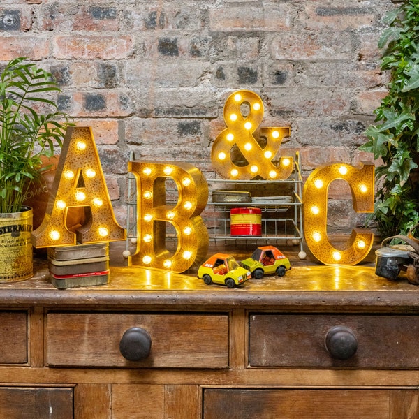 RUSTY Letter Lights, METAL Carnival Style Marquee Lights, A-Z, & - LED and Battery Operated // Perfect Night Light // Wedding Events Signage