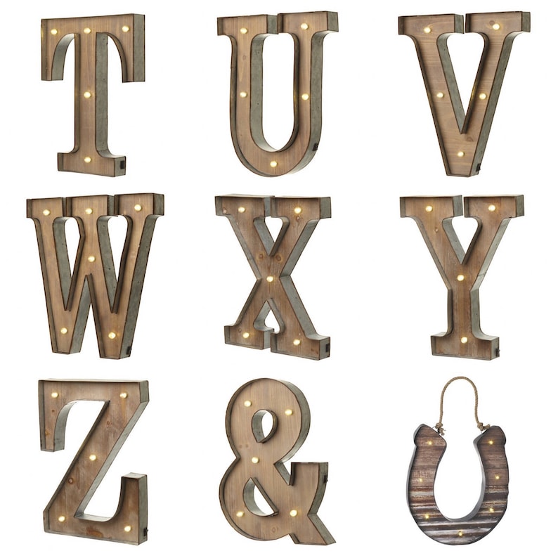 Luces LED gigantes de madera estilo granero rústico XL con letras iluminadas A-Z, y Funciona con pilas/Decoración del hogar/Regalo/Decoración de bodas/Accesorios para fotografías imagen 10