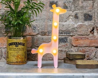 PINK GIRAFFE - Metal Marquee Light - LED - Battery Operated - Night Light, Nursery Decor, New Baby Gifts, Birthday Gifts,